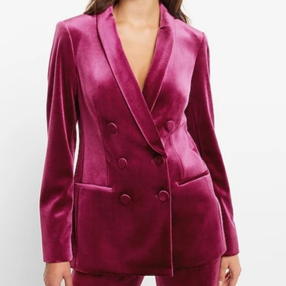 Express Velvet Shawl Collar Double Breast Blazer Rasberry Holiday PartyGlam Flaw
